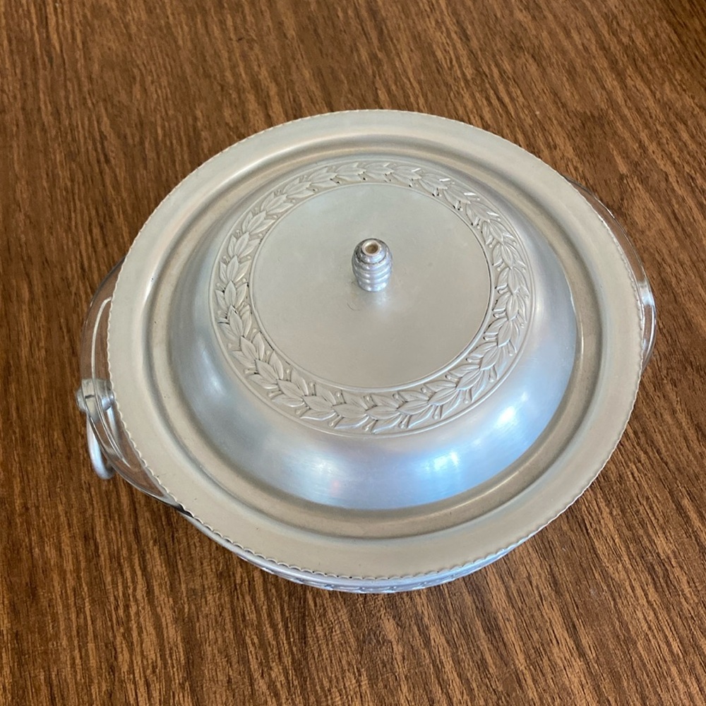 Mid Century Modern Covered Aluminum Pyrex Glass Bowl